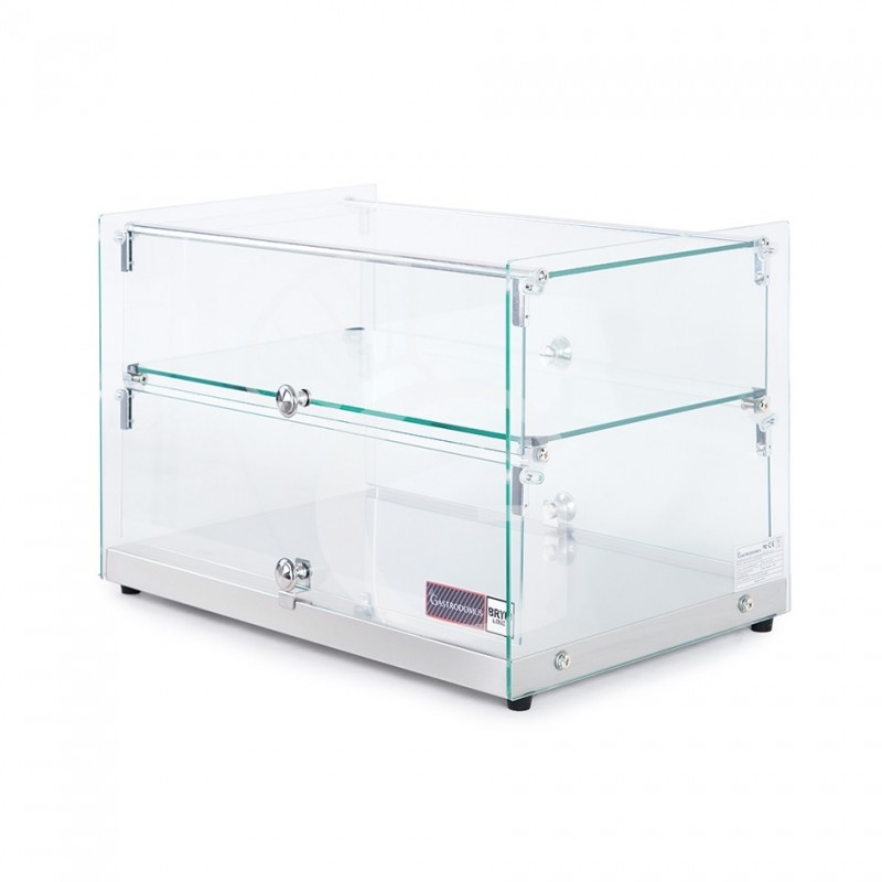 vetrina bar neutra porta brioches in vetro 2 ripiani in inox e vetro l 555 mm x p 360 mm x h 370 mm