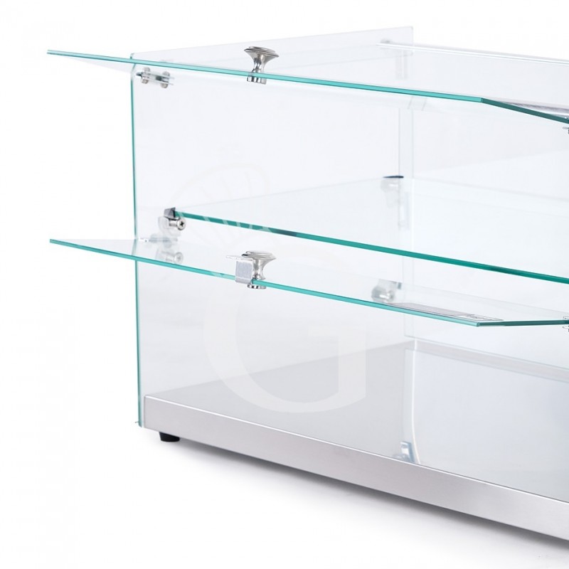 vetrina bar neutra porta brioches in vetro 2 ripiani in inox e vetro l 555 mm x p 360 mm x h 370 mm