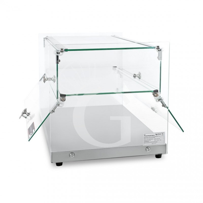 vetrina bar neutra porta brioches in vetro 2 ripiani in inox e vetro l 555 mm x p 360 mm x h 370 mm