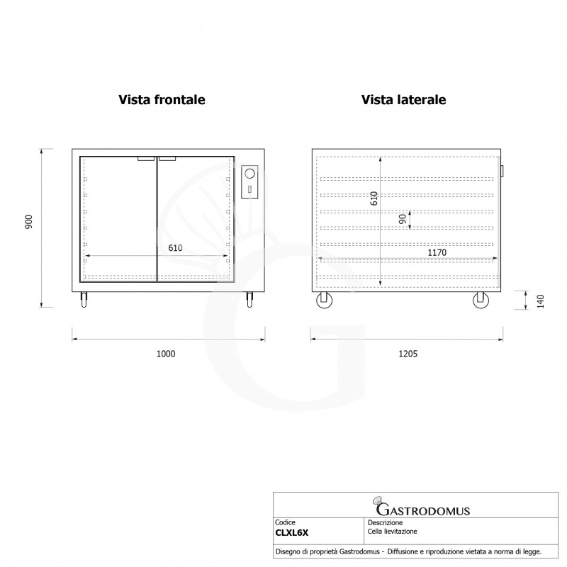 Cella di Lievitazione 12 teglie 600 x 400 mm L 1000 mm x P 1205 mm x H 900 mm