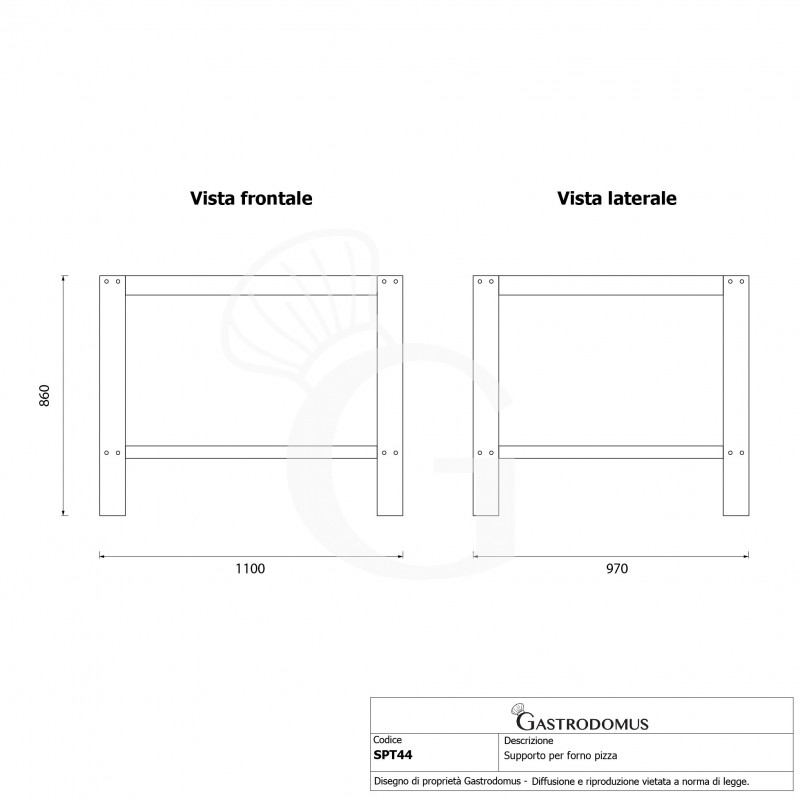 Supporto in ferro verniciato nero per forno TWIN44