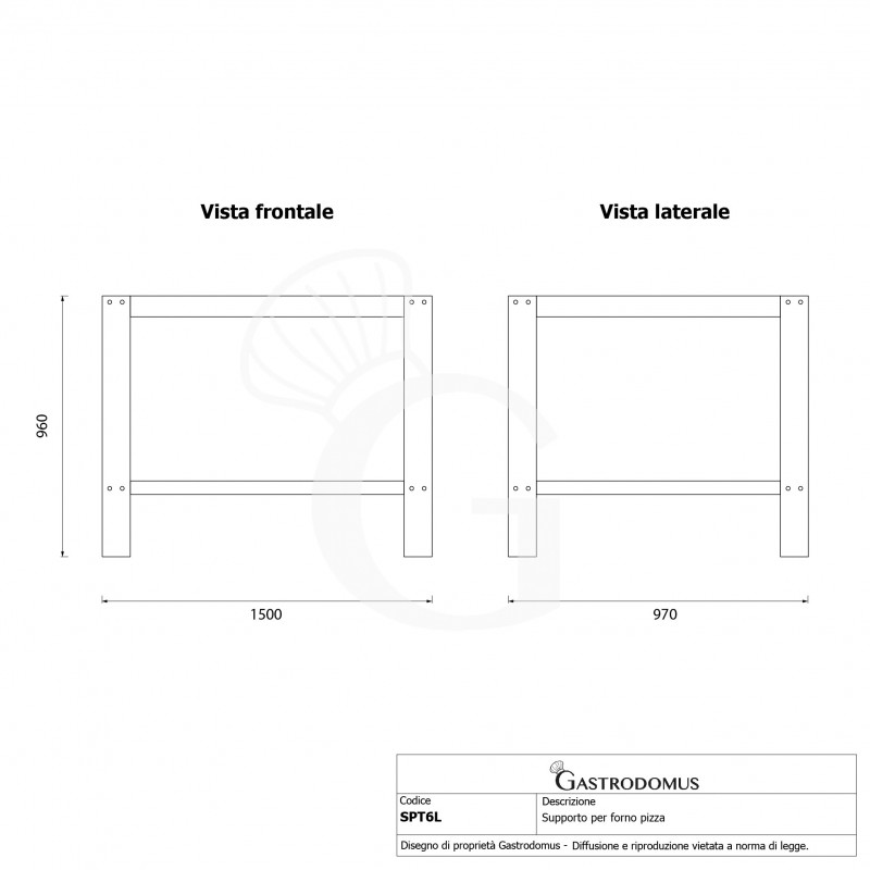 Supporto in ferro verniciato nero per forno TWIN6L