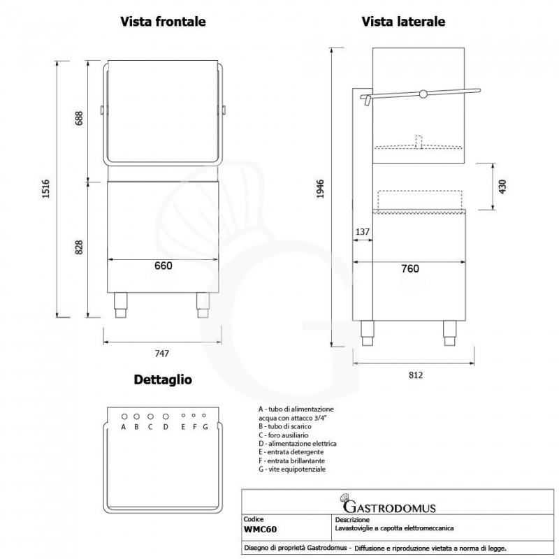 Lavastoviglie a Capotta elettromeccanica cesto 500 mm x 500 mm H 430 mm dosatore brillantante installato