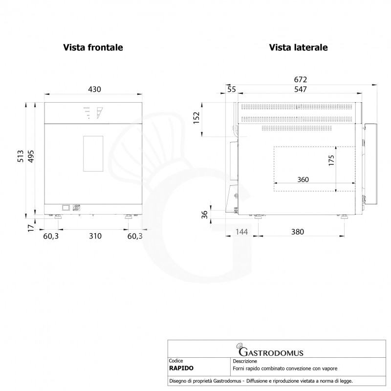 Forno rapido elettrico a convezione combinato vapore, porta bandiera, comandi touch screen, monofase