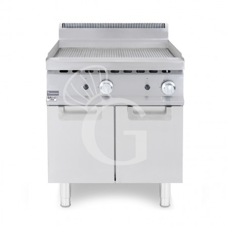 Fry top a gas su armadio chiuso piastra rigata L 800 mm x P 735 mm x H 900+140/150 mm Fry top a gas su armadio chiuso piastra rigata L 800 mm x P 735 mm x H 900+140/150 mm