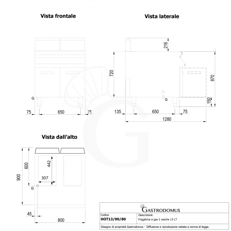 Friggitrice Professionale a gas su armadio chiuso 2 vasche 13 LT + 13 LT 24 Kw