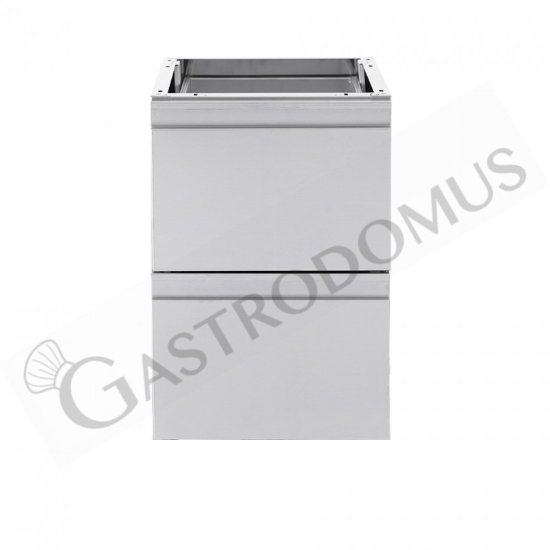 Cassettiera in acciaio inox da agganciare al tavolo, dotata di 2 cassetti, L 400 x P 685 x H 580 mm Cassettiera in acciaio inox da agganciare al tavolo, dotata di 2 cassetti, L 400 x P 685 x H 580 mm