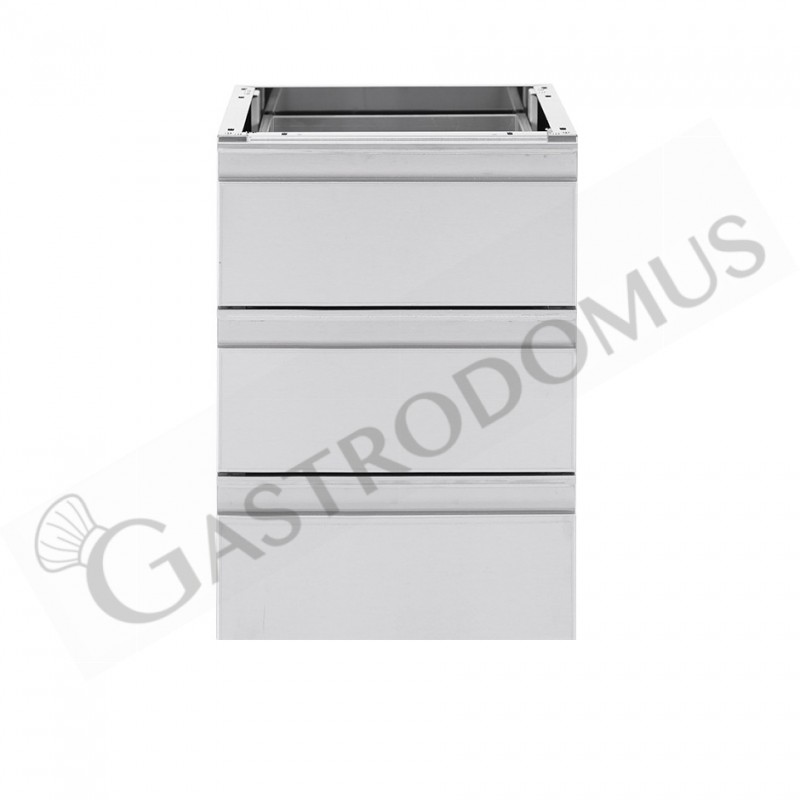 Cassettiera in acciaio inox da agganciare al tavolo, dotata di 3 cassetti, L 400 x P 685 x H 580 mm Cassettiera in acciaio inox da agganciare al tavolo, dotata di 3 cassetti, L 400 x P 685 x H 580 mm