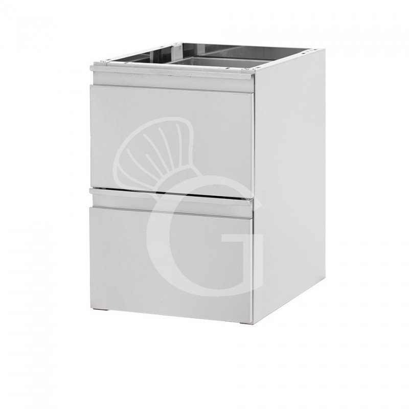 Cassettiera inox da agganciare al tavolo, dotata di 2 cassetti, L 500 x P 585 x H 580 mm