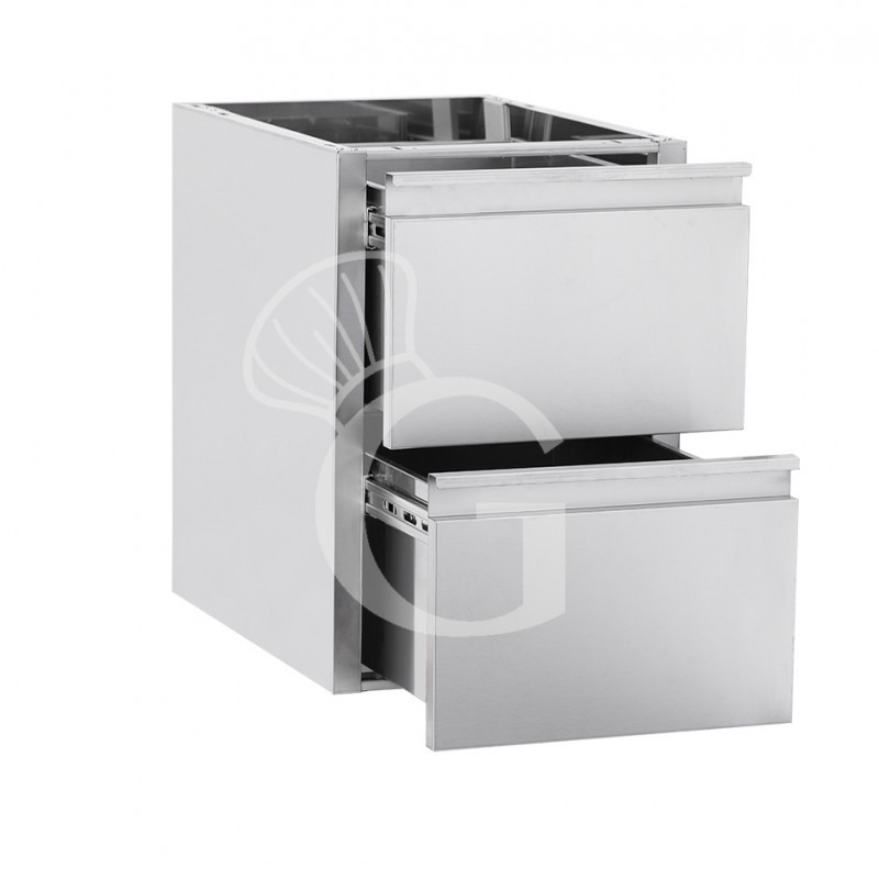 Cassettiera inox da agganciare al tavolo, dotata di 2 cassetti, L 500 x P 585 x H 580 mm
