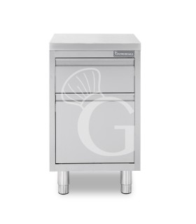 Cassettiera in acciaio inox con cassetto e bottigliera, L 500 x P 600 x H 850 mm