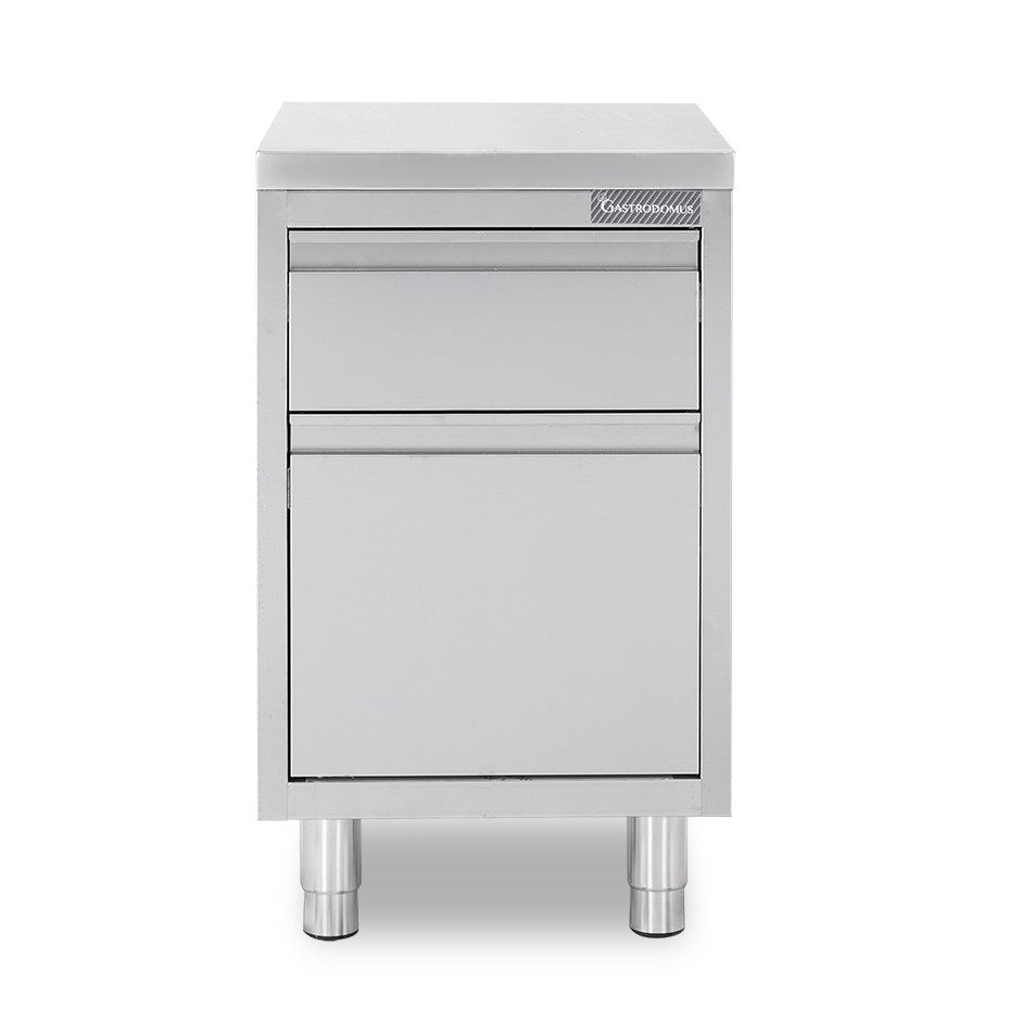 Cassettiera in acciaio inox con cassetto e bottigliera, L 500 x P 600 x H 850 mm