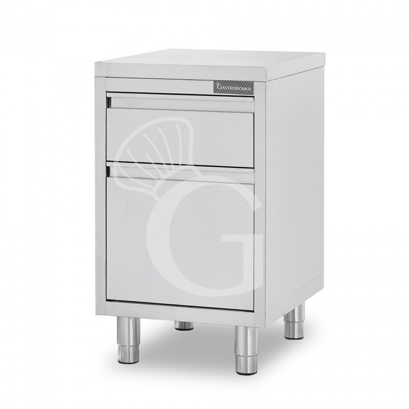 Cassettiera inox con cassetto e bottigliera, L 500 x P 700 x H 850 mm