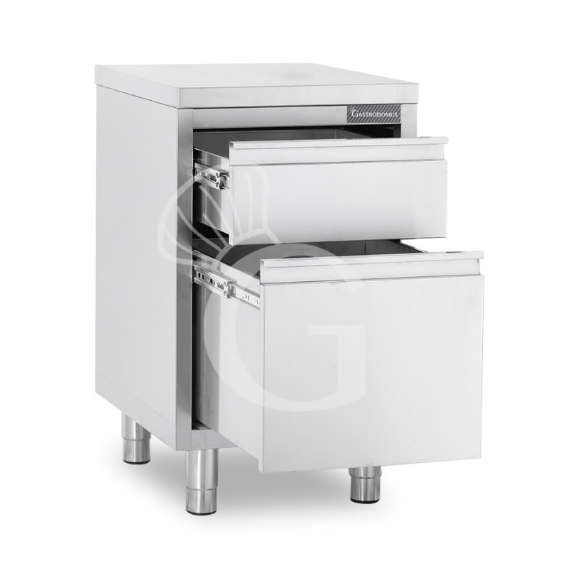 Cassettiera inox con cassetto e bottigliera, L 500 x P 700 x H 850 mm