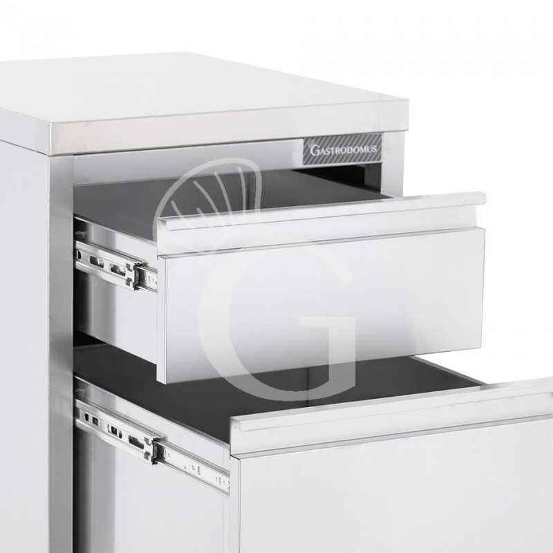Cassettiera inox con cassetto e bottigliera, L 500 x P 700 x H 850 mm
