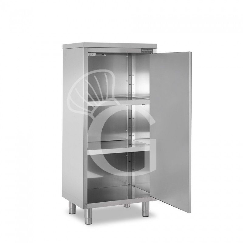 Armadio in acciaio inox con 1 porta battente, 2 ripiani, L 700 x P 500 x H 1500 mm