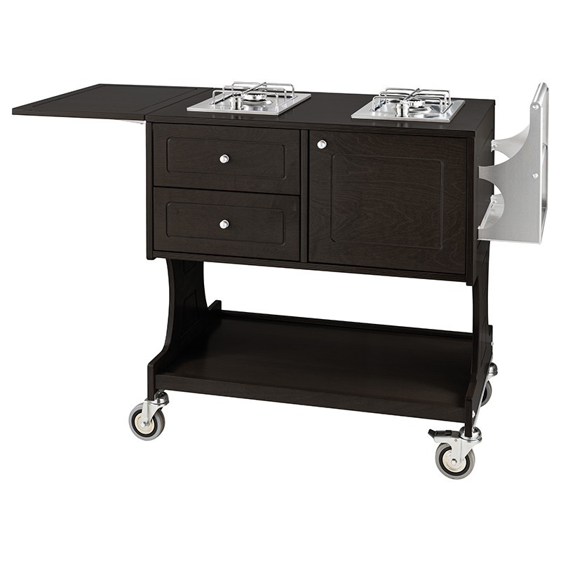 Carrello di servizio Flambè con 2 piastre a 1 fuoco separate color carbon