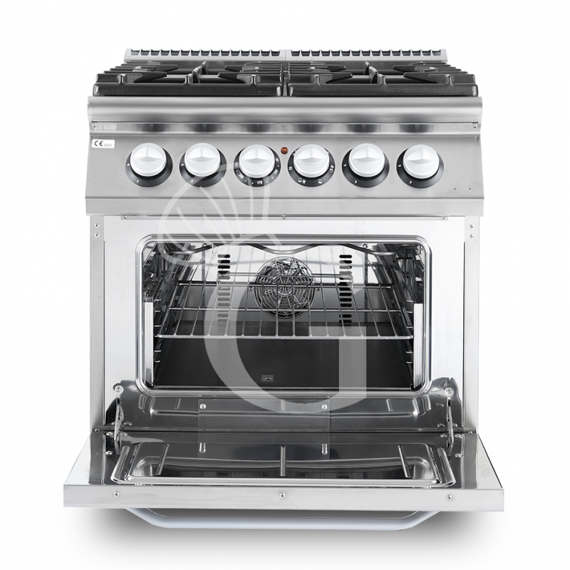 Cucina professionale a gas 4 fuochi forno elettrico a convezione profondità 900 mm