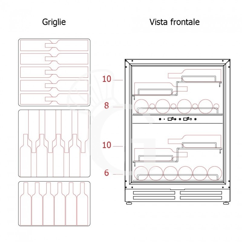 Cantina Vino Ventilata doppia temperatura porta inox 150 LT 4 ripiani 34 bottiglie +5°C/+12°C - +12°C/+22°C