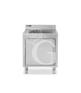 Lavello armadiato 1 porta battente, 1 vasca, alzatina, L 500 mm x P 700 mm x H 965 mm - con foro rubinetto Ø 32 mm