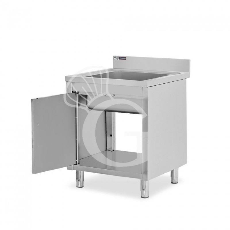 Lavello armadiato 1 porta battente, 1 vasca, alzatina, L 500 mm x P 700 mm x H 965 mm - con foro rubinetto Ø 32 mm