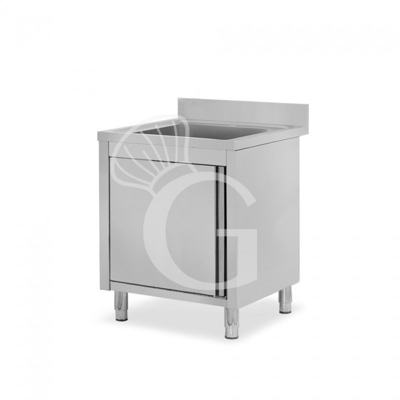 Lavello armadiato 1 porta battente, 1 vasca, alzatina, L 500 mm x P 700 mm x H 965 mm - con foro rubinetto Ø 32 mm