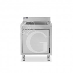 Lavello armadiato 1 porta battente, 1 vasca, alzatina, L 600 mm x P 600 mm x H 965 mm - con foro rubinetto Ø 32 mm