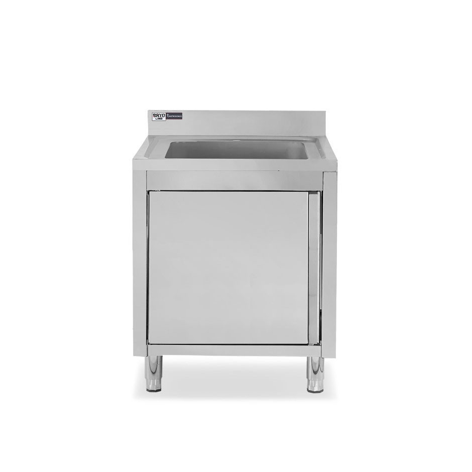 Lavello armadiato 1 porta battente, 1 vasca, alzatina, L 600 mm x P 600 mm x H 965 mm - con foro rubinetto Ø 32 mm