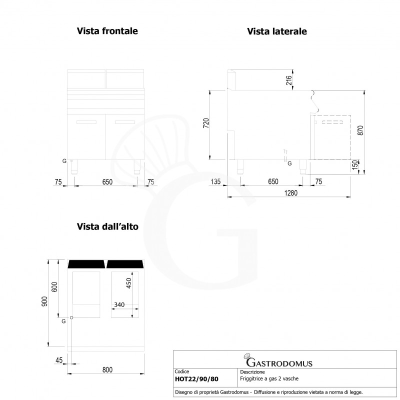 Friggitrice Professionale a gas su armadio chiuso 2 vasche 22 LT + 22 LT 40 Kw