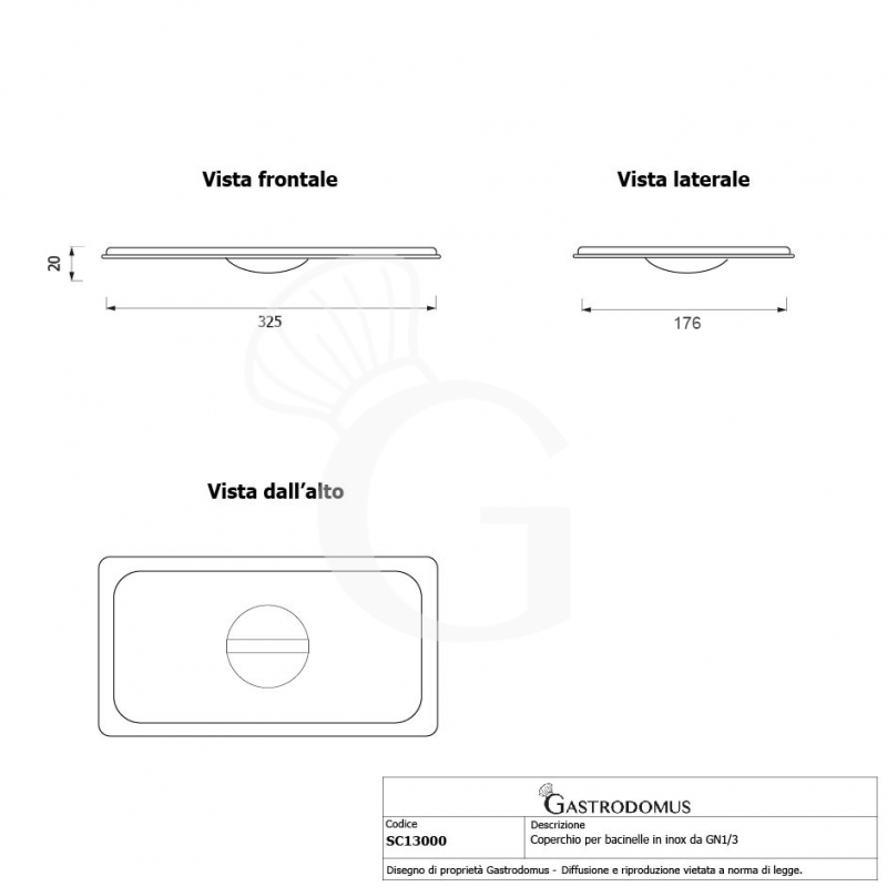 Coperchio per bacinelle GN 1/3 - L 325 mm x P 176 mm