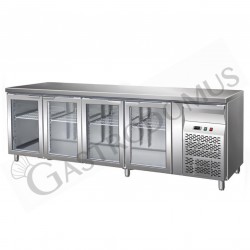 Tavolo refrigerato ventilato 4 porte in vetro Prof. 700 +2°C/+8°C