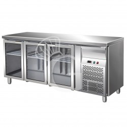 Tavolo refrigerato ventilato 3 porte in vetro Prof. 700 +2°C/+8°C
