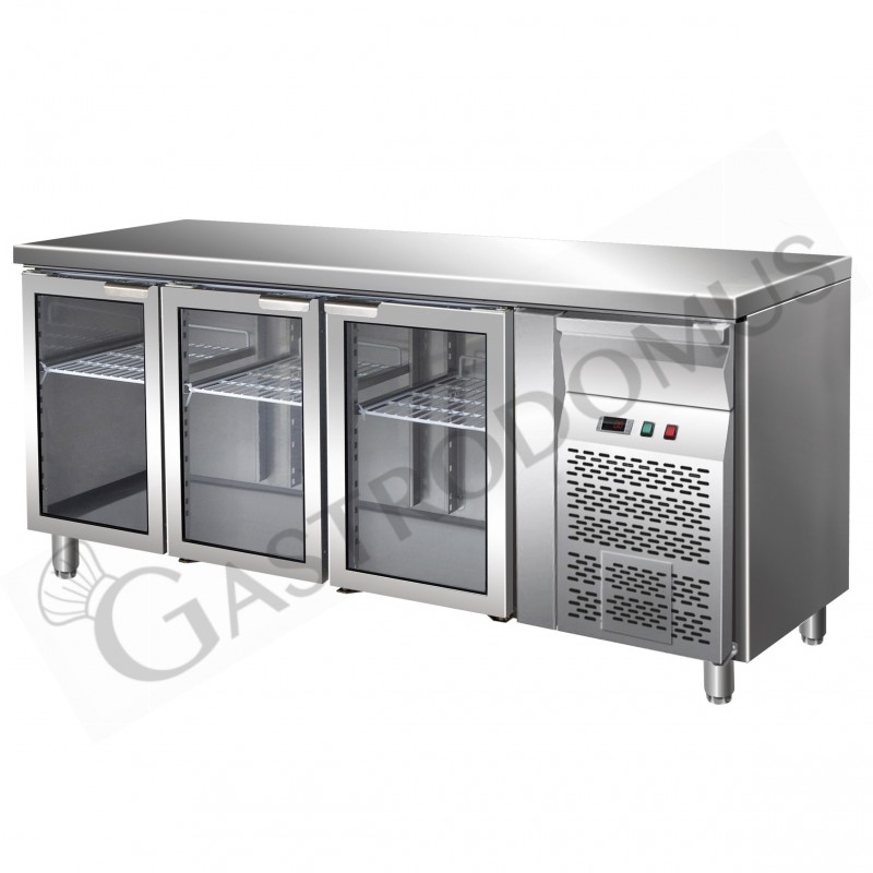 Tavolo refrigerato ventilato 3 porte in vetro Prof. 700 +2°C/+8°C