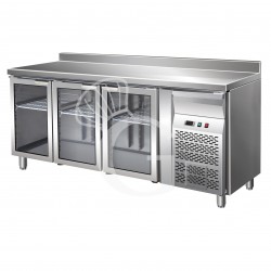 Tavolo refrigerato ventilato 3 porte in vetro alzatina Prof. 700 mm +2°C/+8°C
