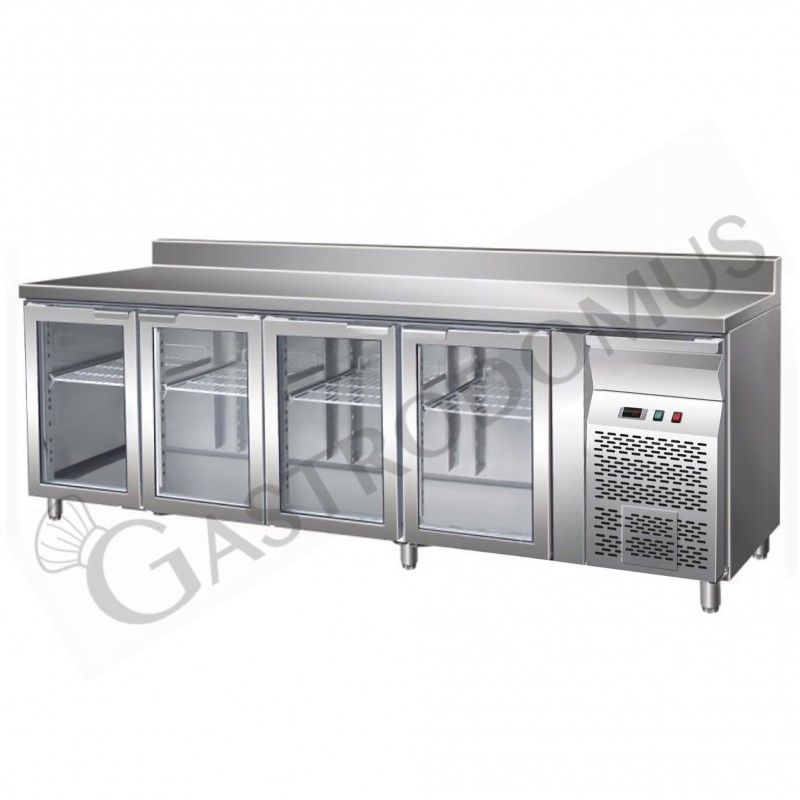 Tavolo refrigerato ventilato 4 porte in vetro alzatina Prof. 700 mm +2°C/+8°C Tavolo refrigerato ventilato 4 porte in vetro alzatina Prof. 700 mm +2°C/+8°C