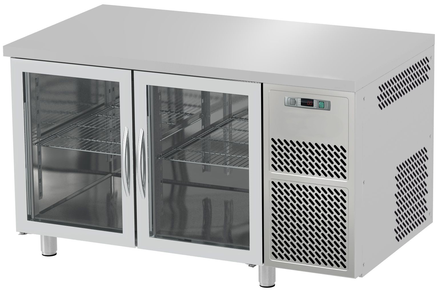 Tavolo Refrigerato 2 porte in vetro Prof. 600 mm 0°C/+10°C piano in inox