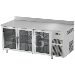 Tavolo Refrigerato 3 porte in vetro alzatina Prof. 600 mm 0°C/+10°C piano in inox