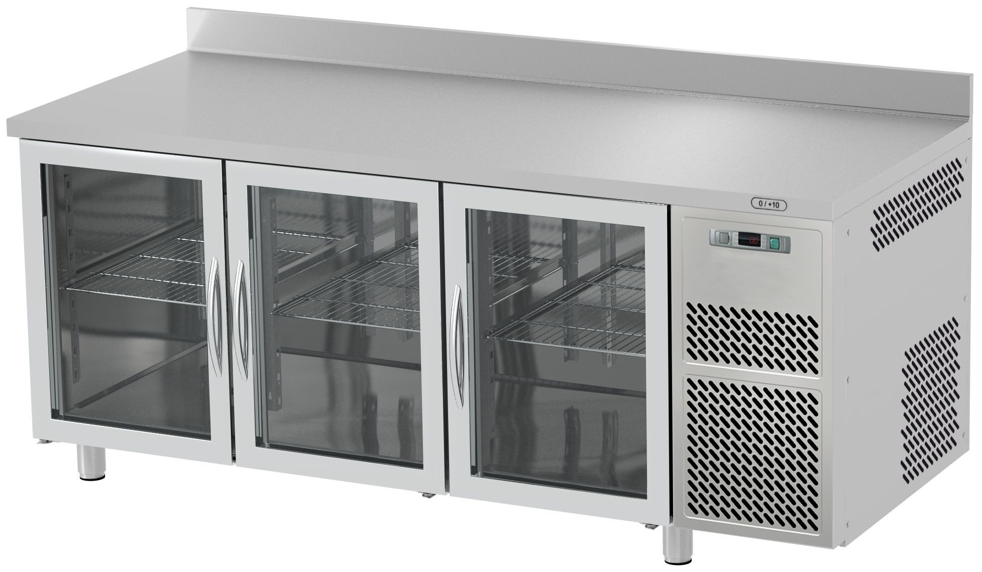 Tavolo Refrigerato 3 porte in vetro alzatina Prof. 600 mm 0°C/+10°C piano in inox