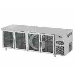 Tavolo Refrigerato 4 porte in vetro Prof. 600 0°C/+10°C piano in inox