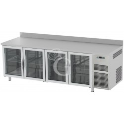 Tavolo Refrigerato 4 porte in vetro alzatina Prof. 600 mm 0°C/+10°C piano in inox