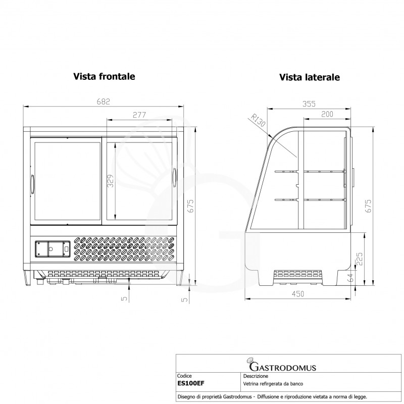 Espositore refrigerato da banco ventilato 100 LT 0°C/+12°C L 682 mm x P 450 mm x H 675 mm