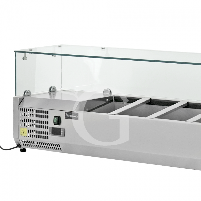 Vetrinetta refrigerata per pizzeria con motore a sinistra L 2000 mm per 10 bacinelle GN1/4