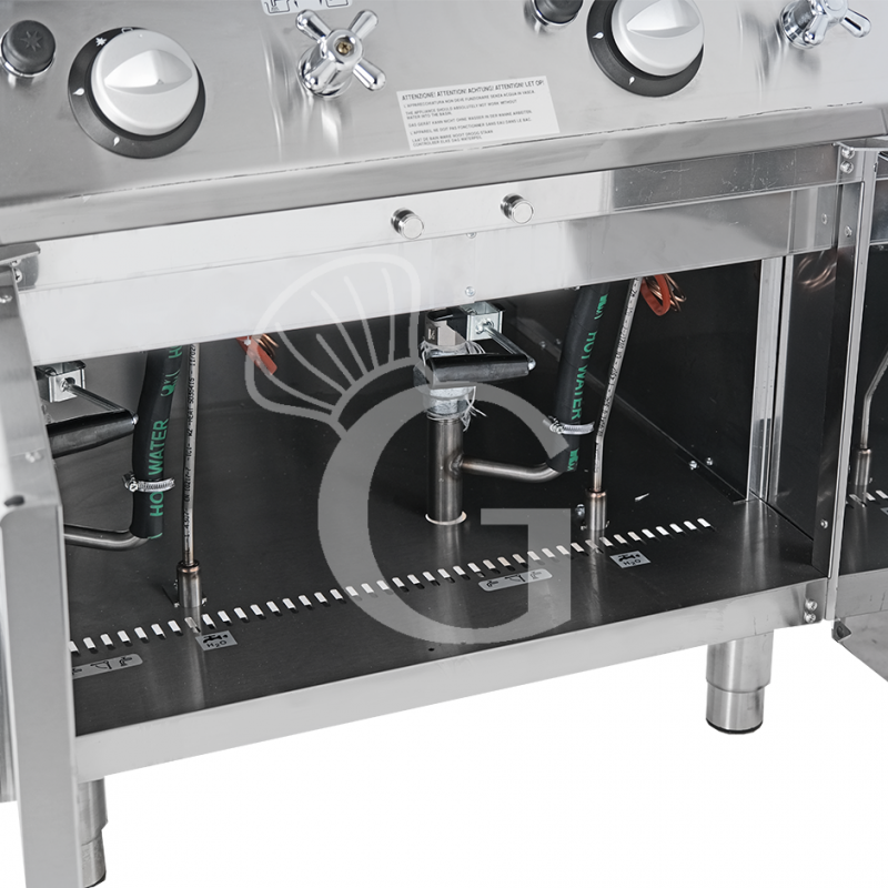Cuocipasta professionale a gas su mobile chiuso 2 vasche 40 LT + 40 LT L 800 mm x P 900 mm x H 870 mm
