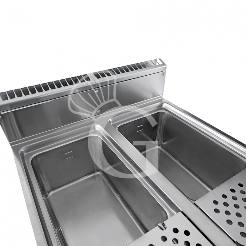 Cuocipasta professionale a gas su mobile chiuso 2 vasche 40 LT + 40 LT L 800 mm x P 900 mm x H 870 mm