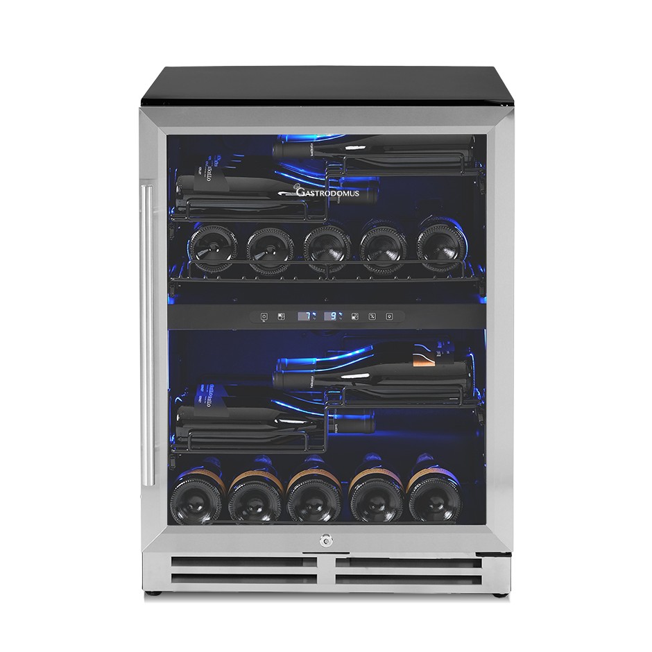 Cantina Vino Ventilata doppia temperatura porta inox 150 LT 4 ripiani 34 bottiglie +5°C/+12°C - +12°C/+22°C