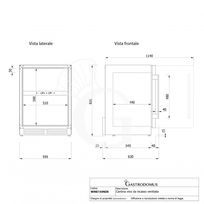 Cantina Vino Ventilata doppia temperatura porta inox 150 LT 4 ripiani 34 bottiglie +5°C/+12°C - +12°C/+22°C