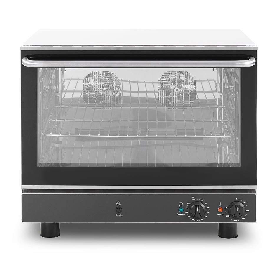 Forno elettrico per pasticceria con umidificatore, comandi meccanici, porta a ribalta, monofase per 4 teglie 600x400 mm