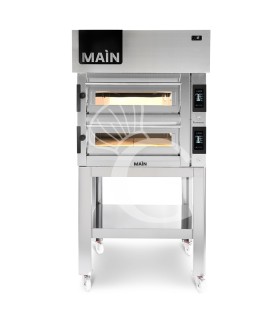 Forno Elettrico per 4+4 pizze diametro 350 mm 2 camere controllo touch 14,4 Kw, cappa a condensazione e supporto