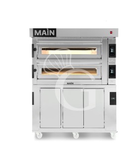 Forno Elettrico per 6+6 pizze diametro 350 mm 2 camere controllo touch 20,4 Kw, cappa in inox e cella di lievitazione