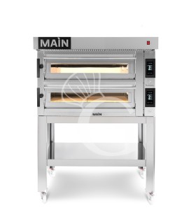 Forno Elettrico per 6+6 pizze diametro 350 mm 2 camere controllo touch 20,4 Kw, cappa in inox e supporto